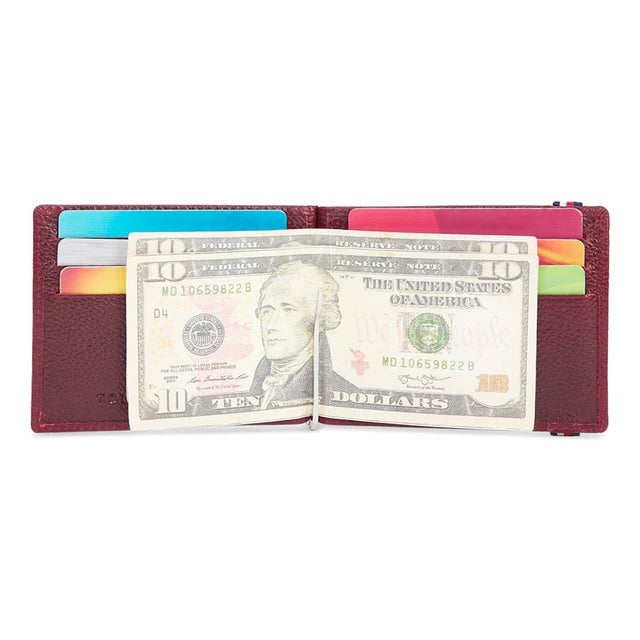Tommy Hilfiger Adriel Men's Leather Moneyclip Wallet Burgundy