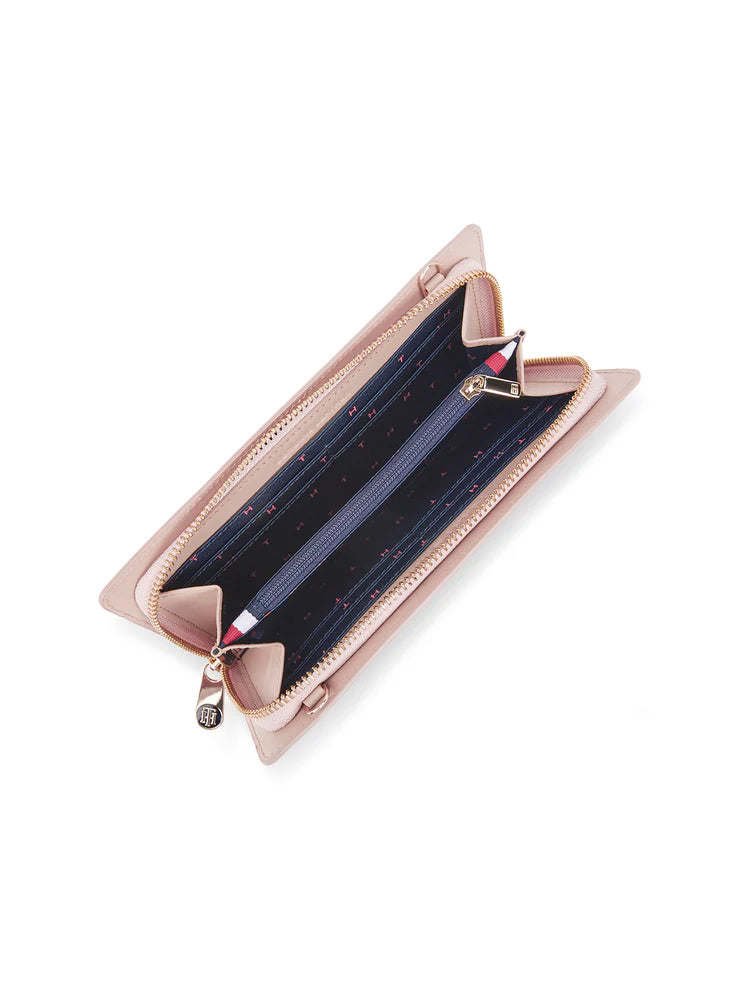 Tommy Hilfiger Nina Women's PU Zip Around Wallet With Sling Pink