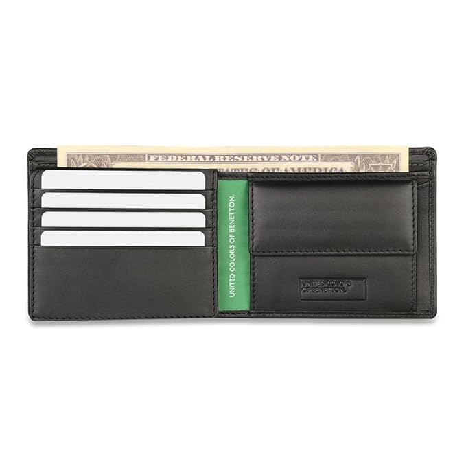 United Colors oF Benetton Anzio Leather Multicard Coin Wallet for Men-Black