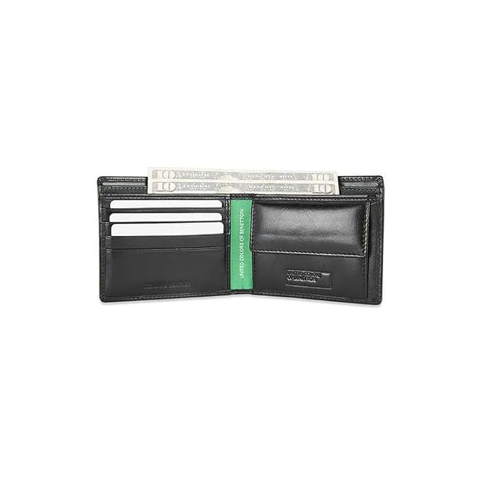 United Colors OF Benetton Brenon Leather Global Coin Wallet for Men - Black