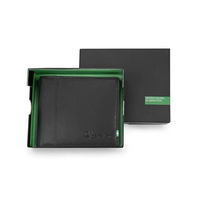 United Colors OF Benetton Mace Leather Global Coin Wallet for Men - Black,