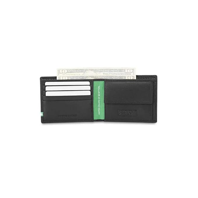 United Colors OF Benetton Mace Leather Global Coin Wallet for Men - Black,