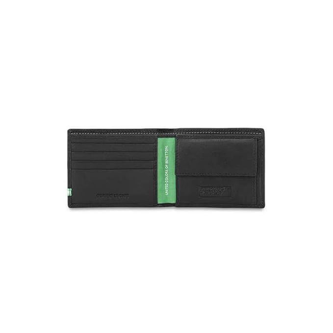 United Colors OF Benetton Mace Leather Global Coin Wallet for Men - Black,