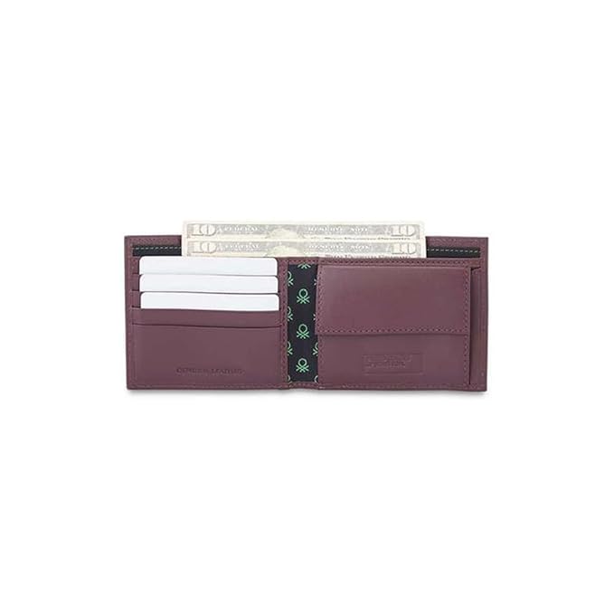 United Colors OF Benetton Valen Leather Global Coin Wallet for Men - Wine