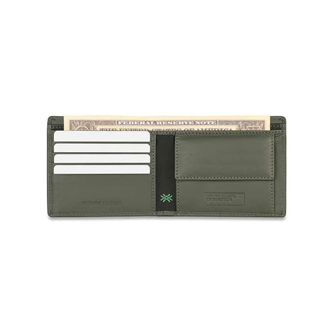 United Colors OF Benetton Cloyd Leather Global Coin Wallet for Men - Olive