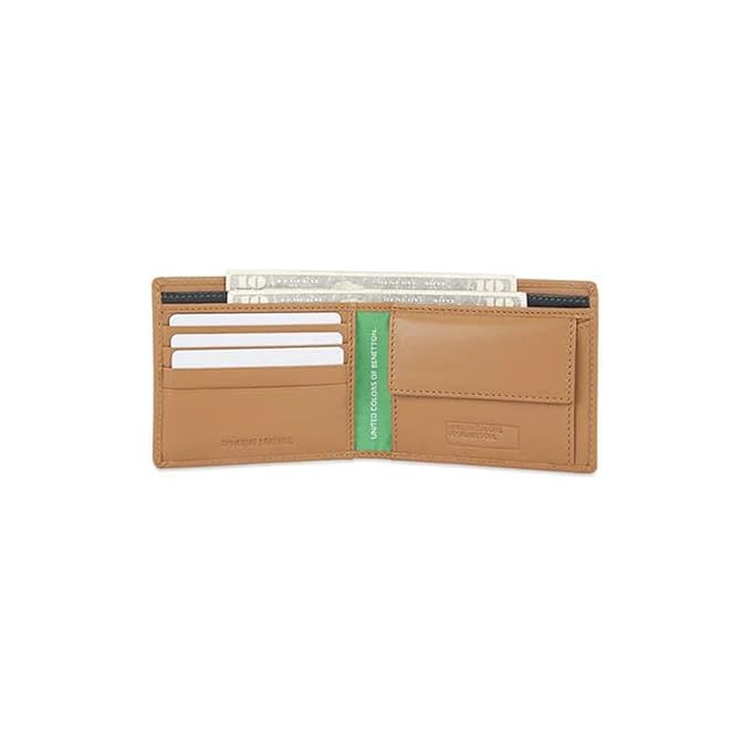 United Colors OF Benetton Justino Leather Global Coin Wallet for Men - Tan