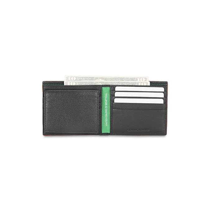 United Colors OF Benetton Caspian Leather Passcase Wallet for Men - Black