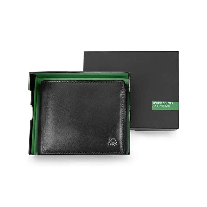 United Colors OF Benetton Brenon Leather Global Coin Wallet for Men - Black