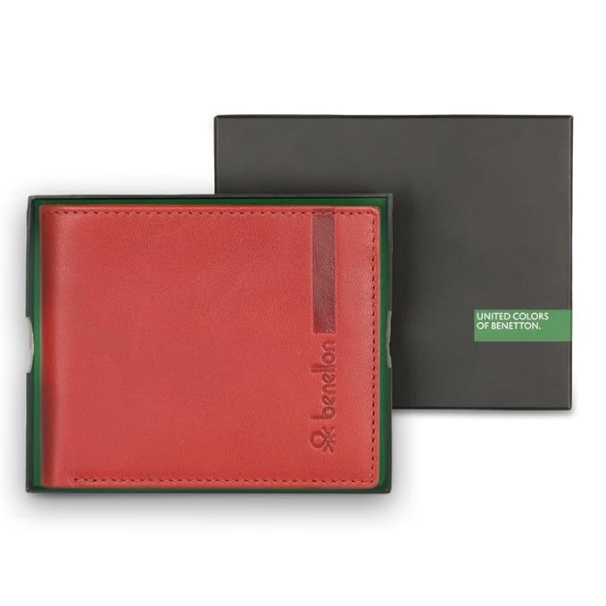 United Colors OF Benetton Reece Leather Global Coin Wallet for Men - Burgundy