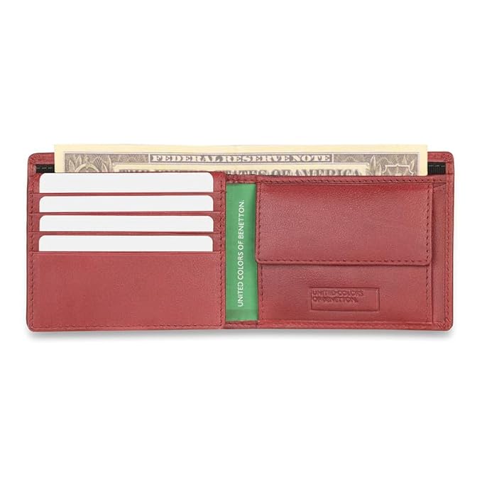 United Colors OF Benetton Roque Leather Multicard Coin Wallet for Men (Wine)