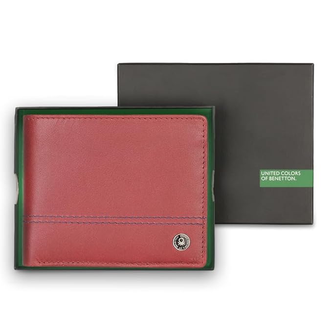 United Colors OF Benetton Roque Leather Multicard Coin Wallet for Men (Wine)