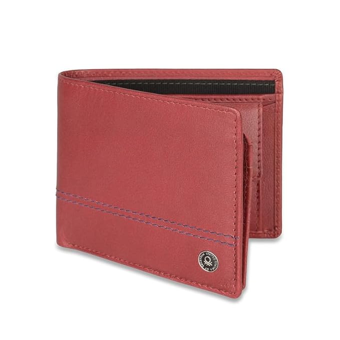 United Colors OF Benetton Roque Leather Multicard Coin Wallet for Men (Wine)