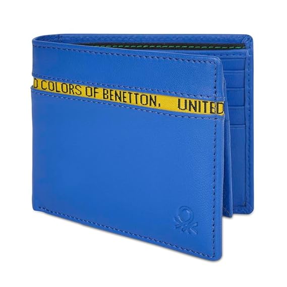 United Colors OF Benetton Fynn Leather Passcase Wallet- Blue