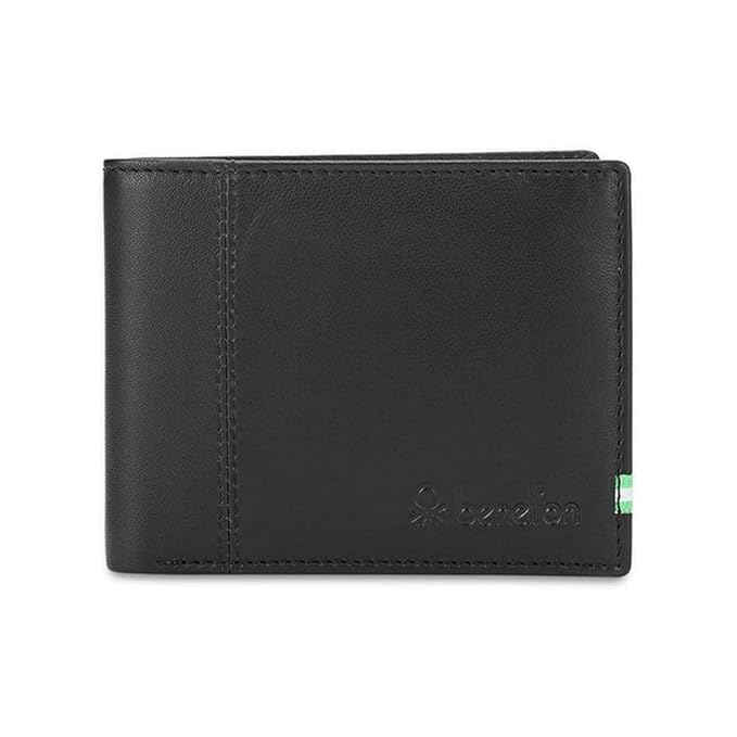 United Colors OF Benetton Mace Leather Global Coin Wallet for Men - Black,