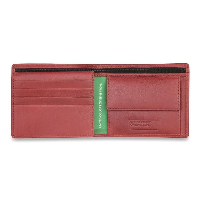 United Colors OF Benetton Roque Leather Multicard Coin Wallet for Men (Wine)