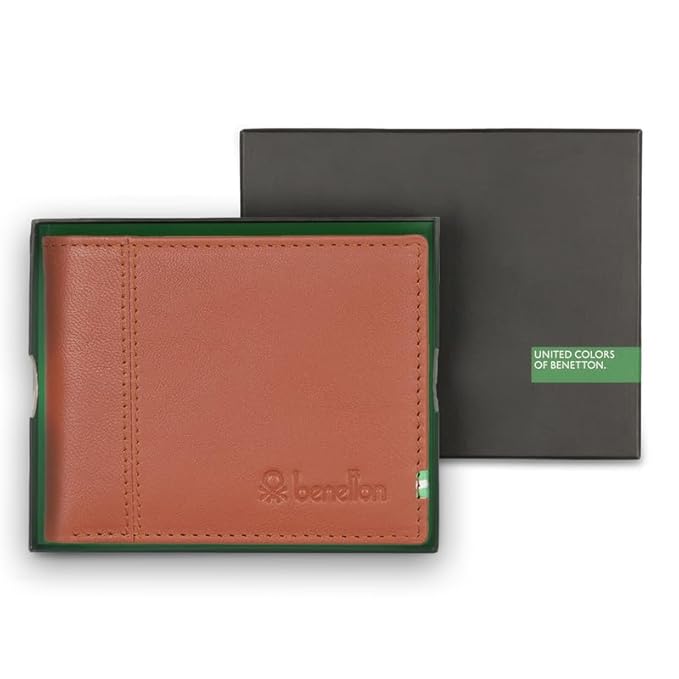 United Colors OF Benetton Mace Leather Global Coin Wallet for Men - Tan