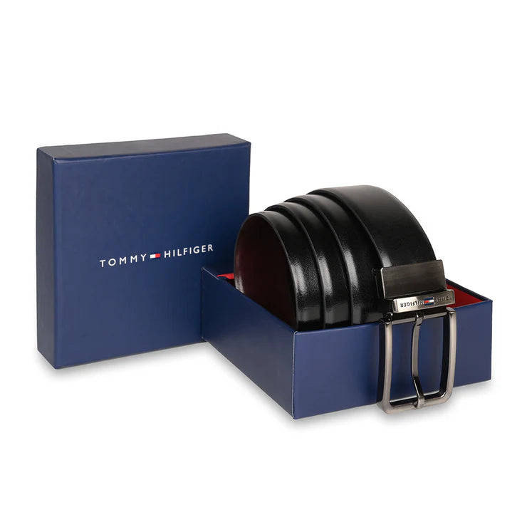 Tommy Hilfiger Troy Men Leather Reversible Belt Black+Wine