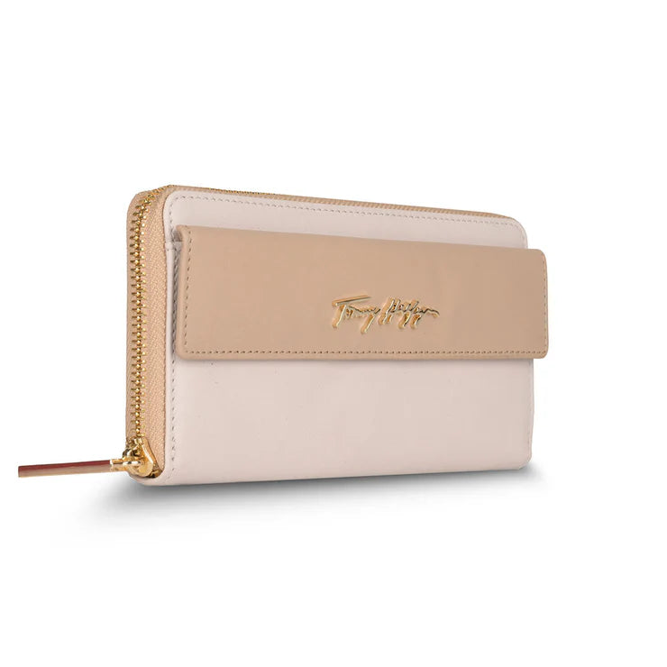 Tommy Hilfiger Lilah Women's Leather Zip Around Wallet Beige+Cream