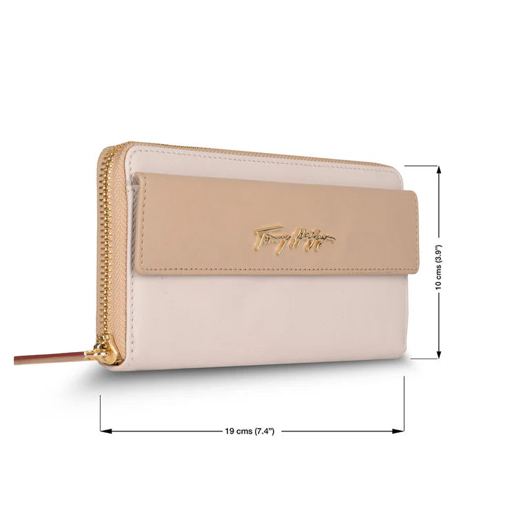 Tommy Hilfiger Lilah Women's Leather Zip Around Wallet Beige+Cream