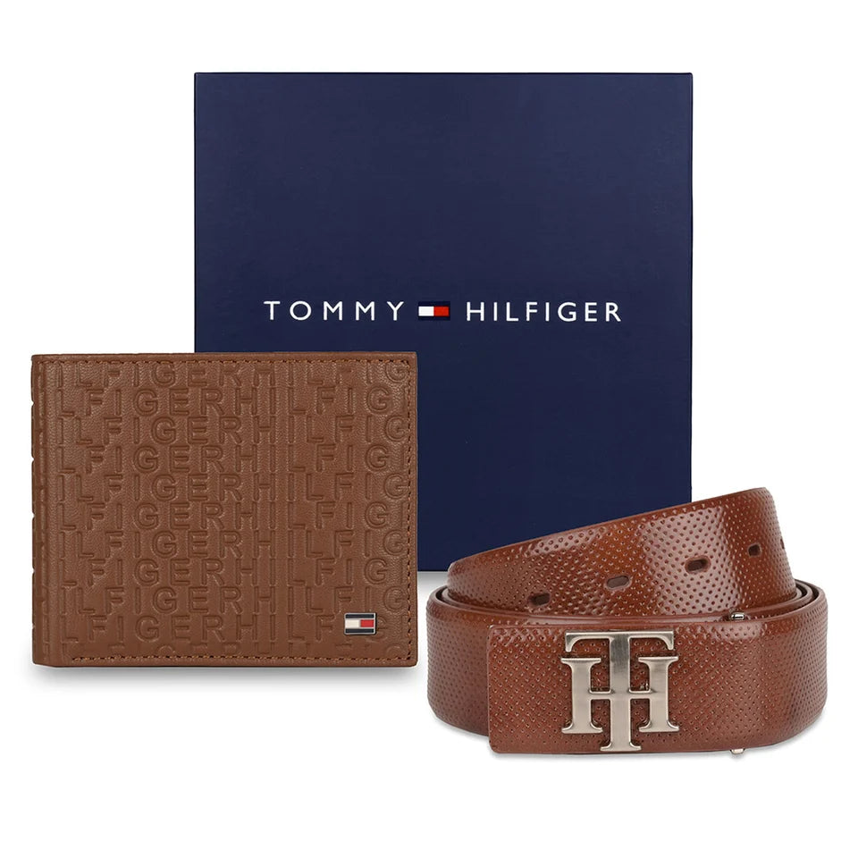 Tommy Hilfiger Nebraska Gift Set Belt + Wallet Tan