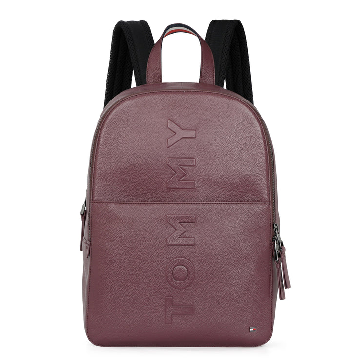 Tommy Hilfiger Premium Leather Line Time-square Laptop Backpack Burgundy