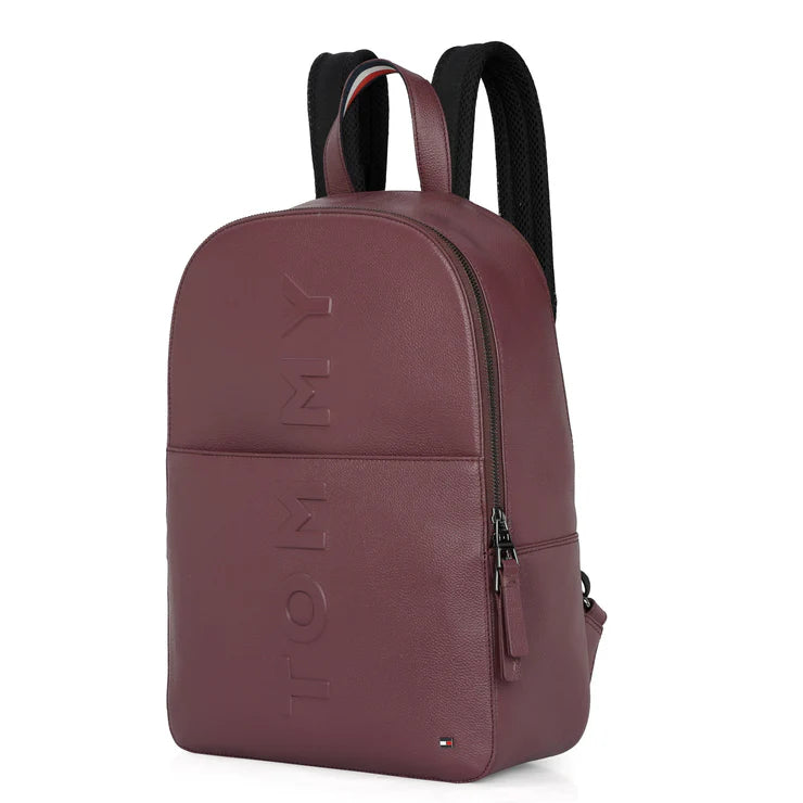 Tommy Hilfiger Premium Leather Line Time-square Laptop Backpack Burgundy