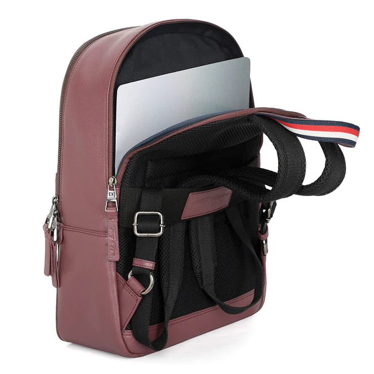 Tommy Hilfiger Premium Leather Line Time-square Laptop Backpack Burgundy