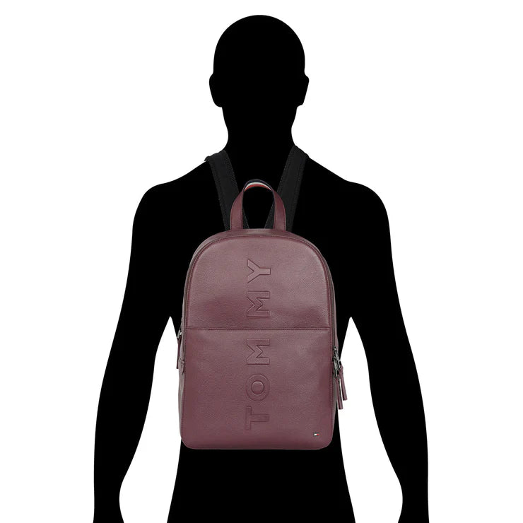 Tommy Hilfiger Premium Leather Line Time-square Laptop Backpack Burgundy