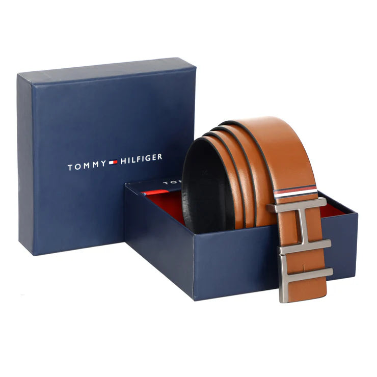 Tommy Hilfiger Welling Men's Leather Reversible Belt Tan+Navy