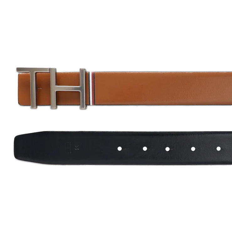 Tommy Hilfiger Welling Men's Leather Reversible Belt Tan+Navy