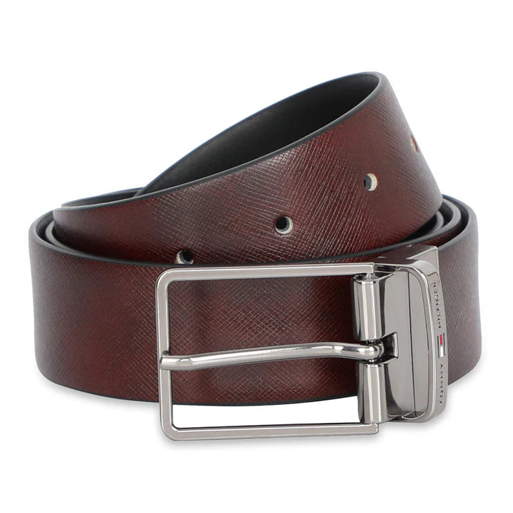 Tommy Hilfiger Walston Men's Leather Reversible Belt Wine+Black