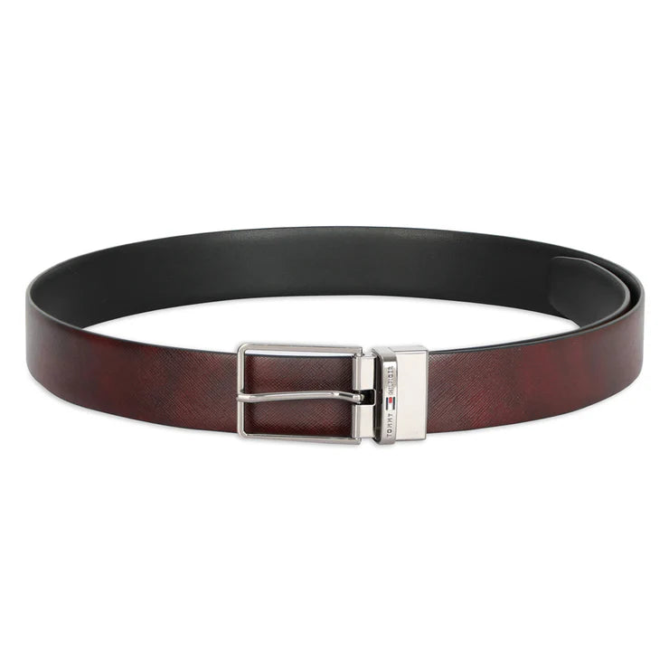 Tommy Hilfiger Walston Men's Leather Reversible Belt Wine+Black