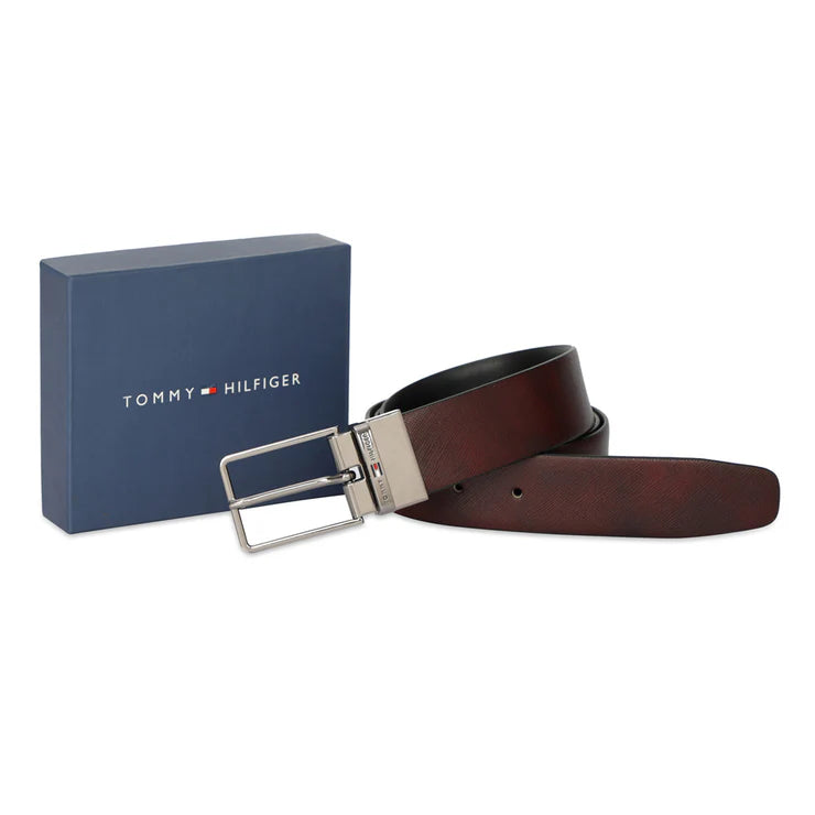 Tommy Hilfiger Walston Men's Leather Reversible Belt Wine+Black