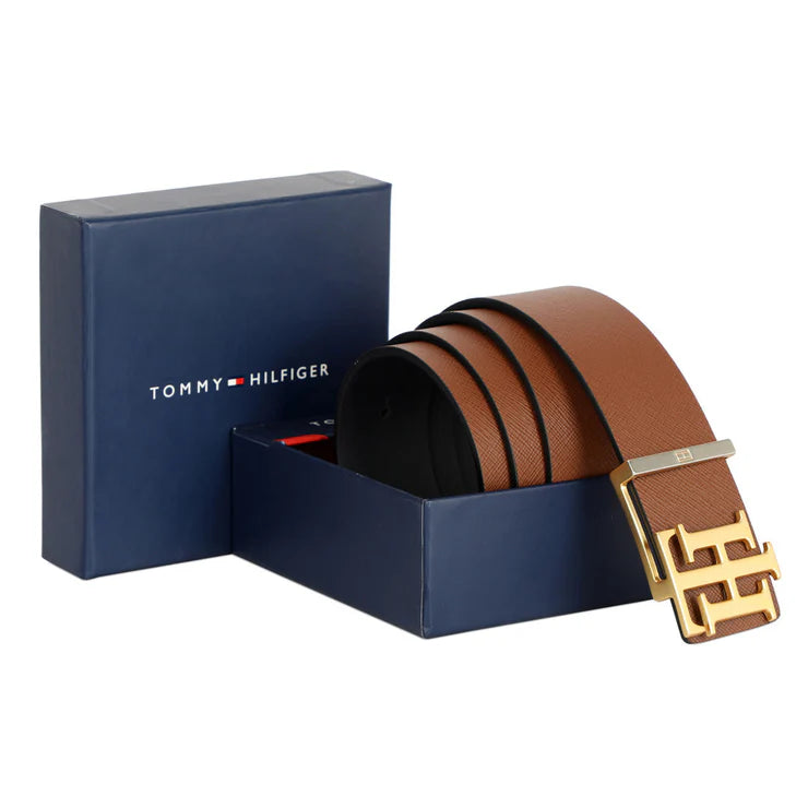 Tommy Hilfiger Cannock Men Leather Reversible Belt Tan+Navy