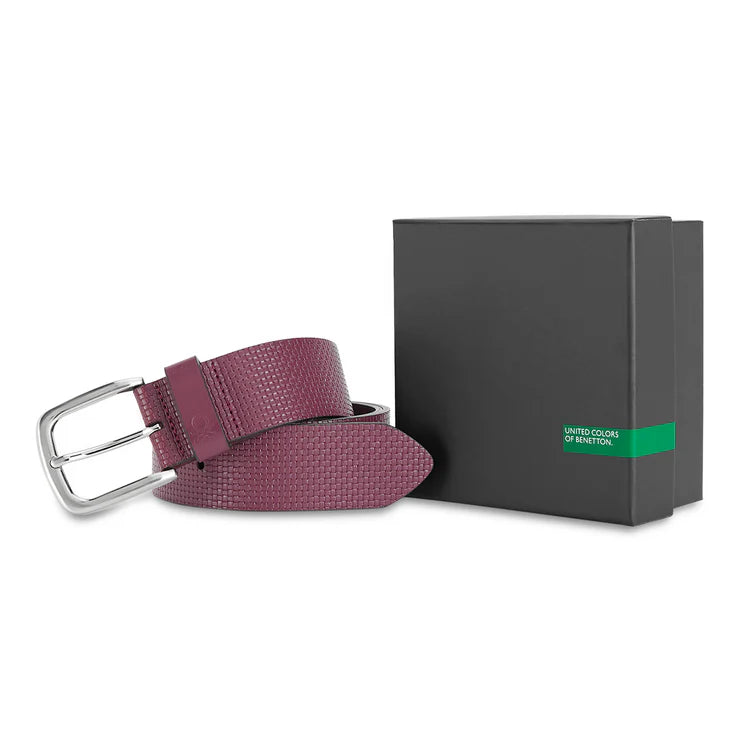 United Colors of Benetton Wilber Men's Leather Non Reversible Belt Wine