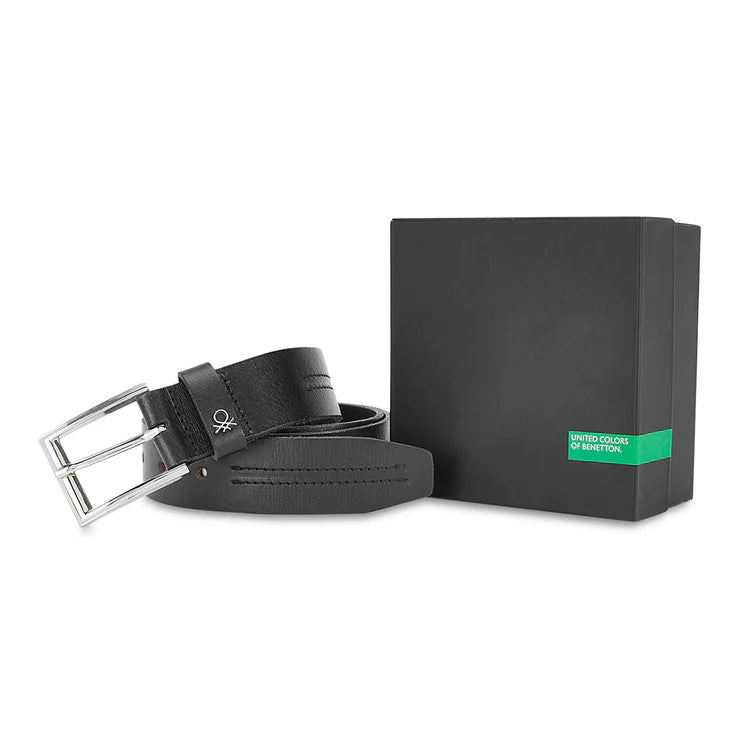 United Colors of Benetton Cavier Men's Leather Non Reversible Belt Black