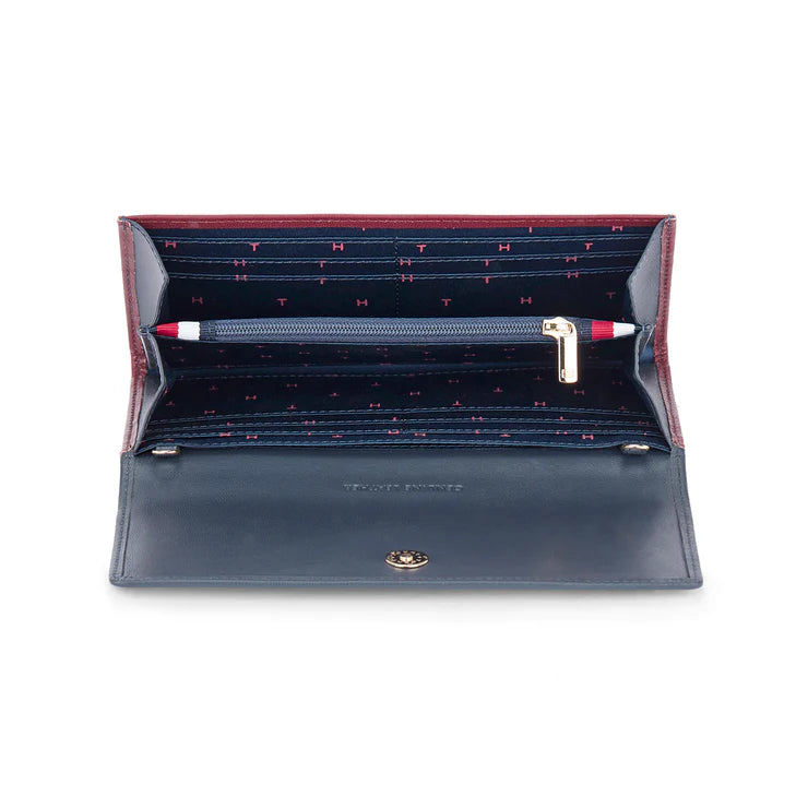 Tommy Hilfiger Beatrice Women's PU Flap Wallet With Sling Wine+Navy