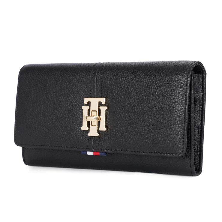 Tommy Hilfiger Alessia Women's Leather Flap Wallet With Sling Black