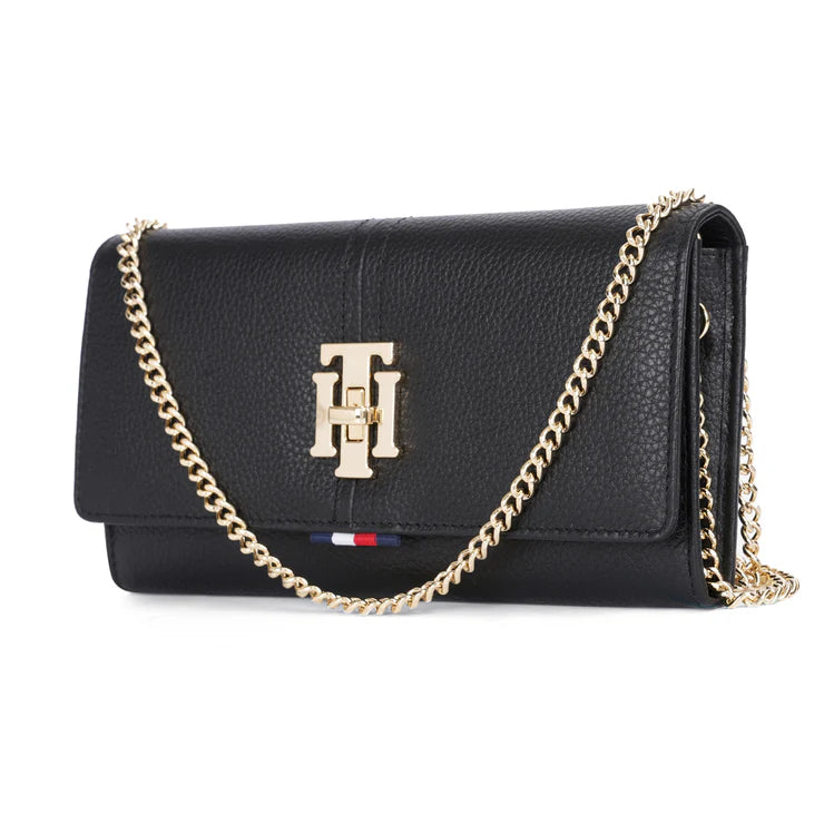 Tommy Hilfiger Alessia Women's Leather Flap Wallet With Sling Black