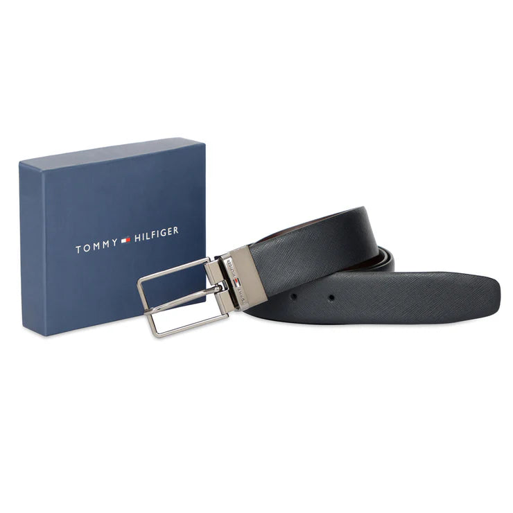 Tommy Hilfiger Walston Men's Leather Reversible Belt Navy+Brown