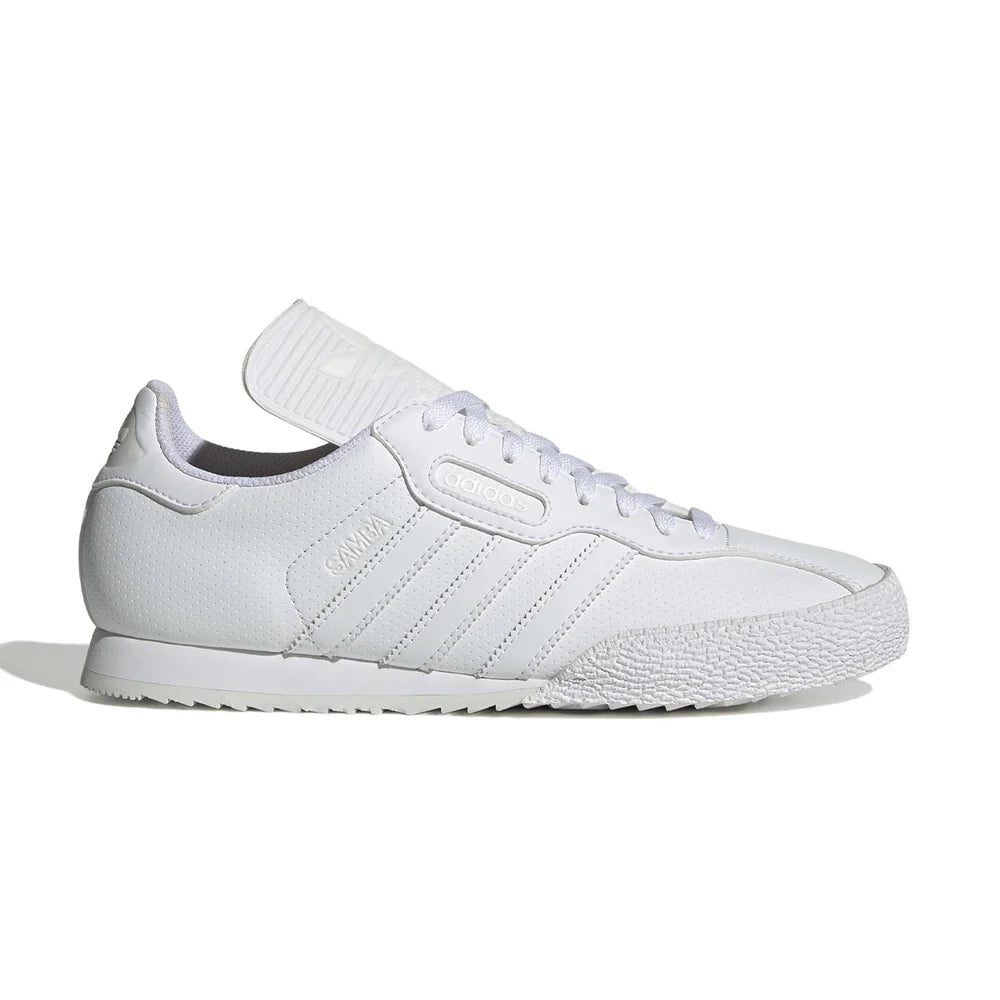Adidas Samba Super White FZ3848 side profile view showing 3-Stripes and rubber outsole