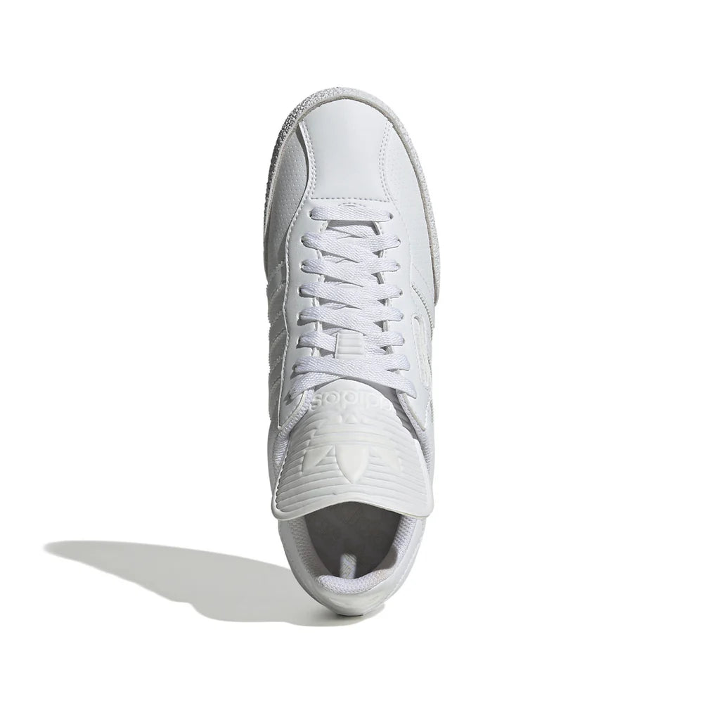 Adidas Samba Super White FZ3848 top view showing lace closure and adidas tongue branding