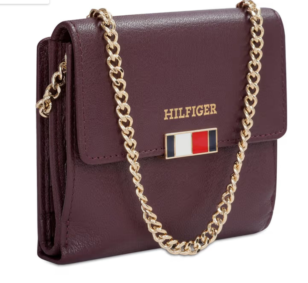 Tommy Hilfiger Teresa Women Small Flap Wallet with Sling Wine