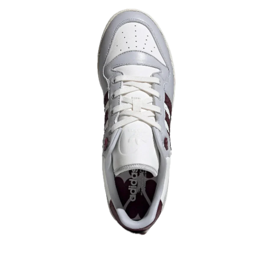 Adidas Rivalry Low Grey Burgundy JH9600 top view showing lace closure and perforated toe box