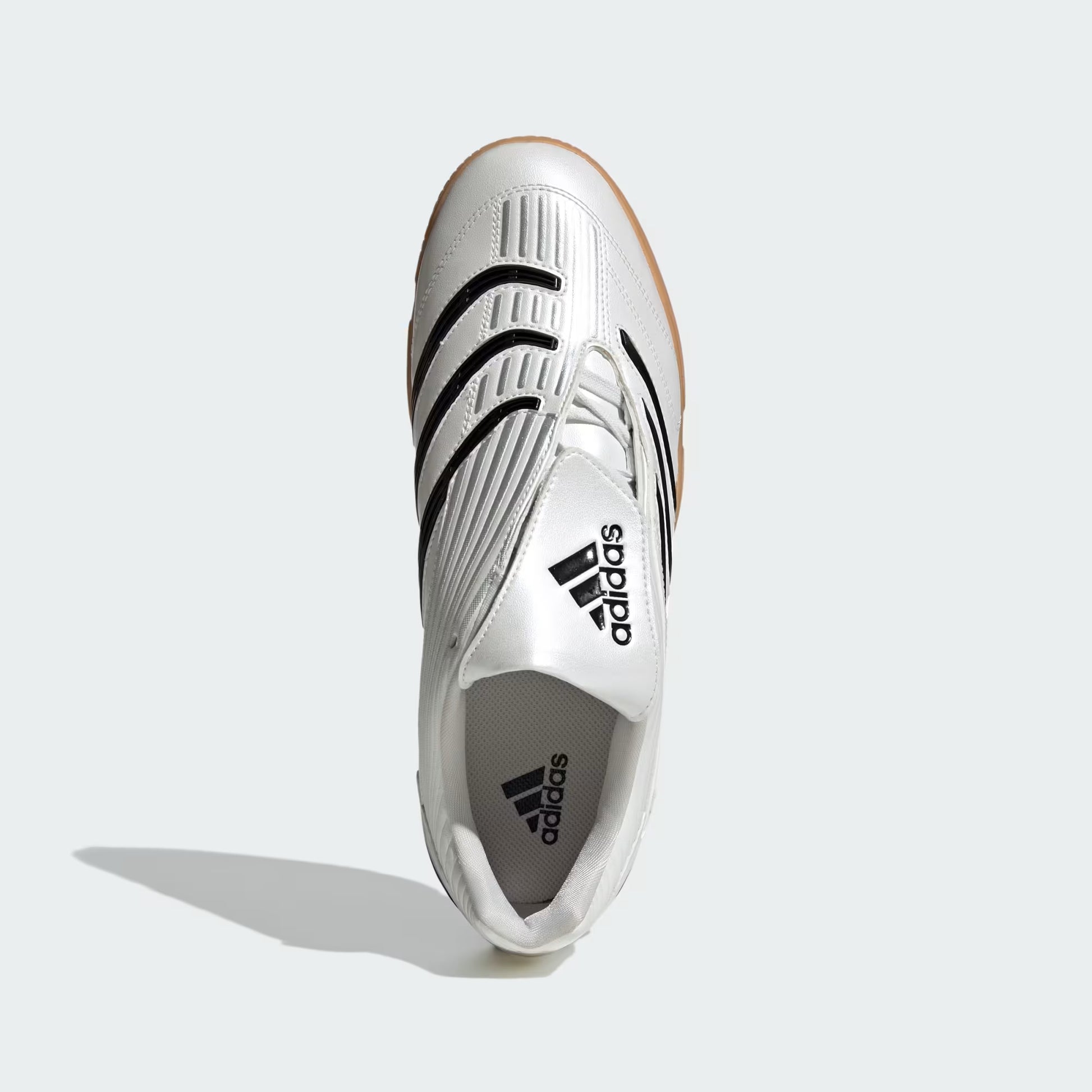 Adidas Predator Sala Shoes White JQ3915 top view showing fold-over tongue and perforated vamp inserts