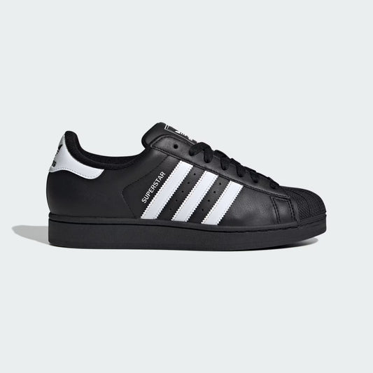 adidas Superstar II Shoes in core black side profile with white 3-Stripes and iconic rubber shell toe